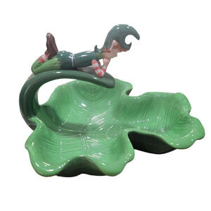 Department 56 Elf Candy Dish Green Clover Christmas‎ St Patrick's Ceramic